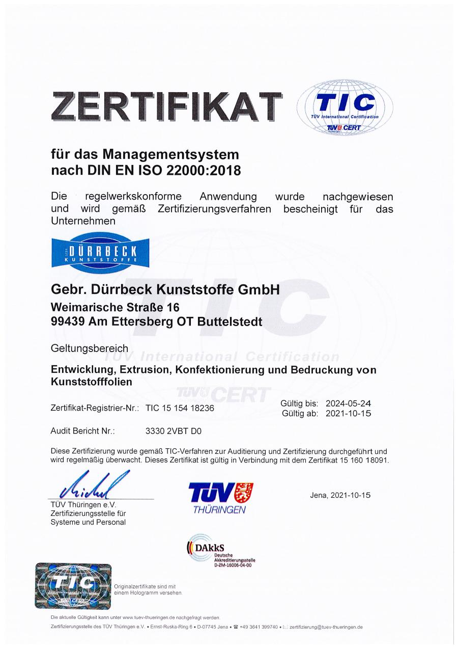 Managementsystem nach DIN EN ISO 22000:2018