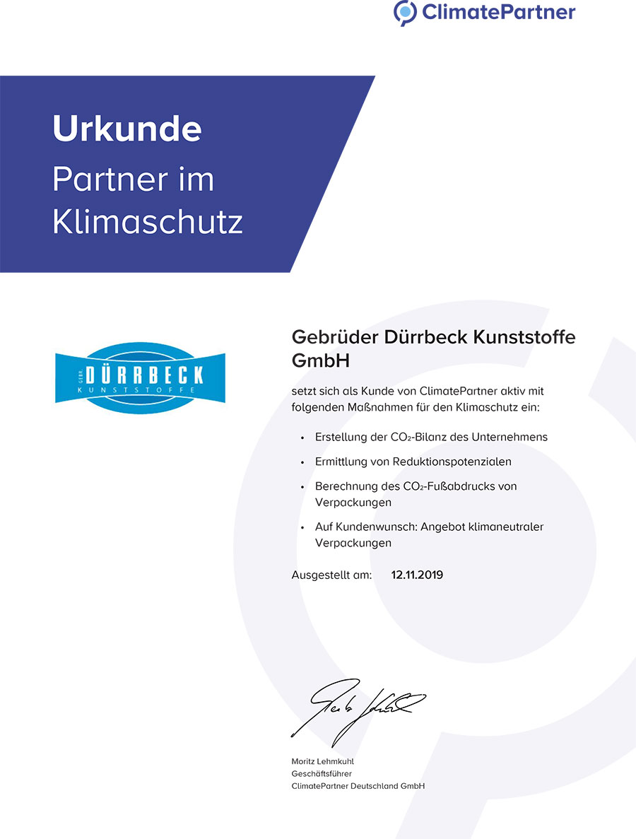 Dürrbeck Urkunde Climate Partner